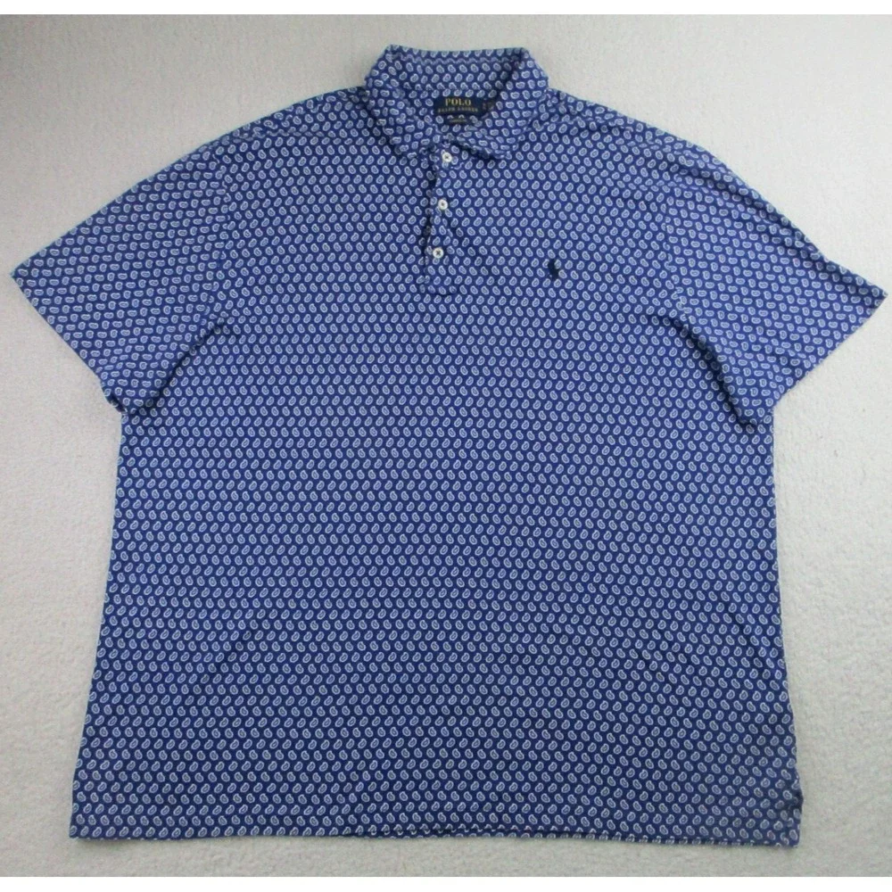 Polo‎ Ralph Lauren Shirt Mens Size XL TG Blue Geometric Classic Fit Cotton Golf